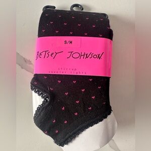 Betsey Johnson Pink Hearts / Lace Trim Stirrup Sweater Tights